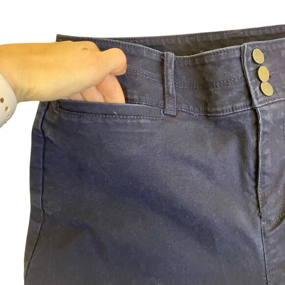 Loft Sz 10 Jayce Triple-Button Wide-Leg Pants High Rise Canvas Cotton Navy - Picture 7 of 16